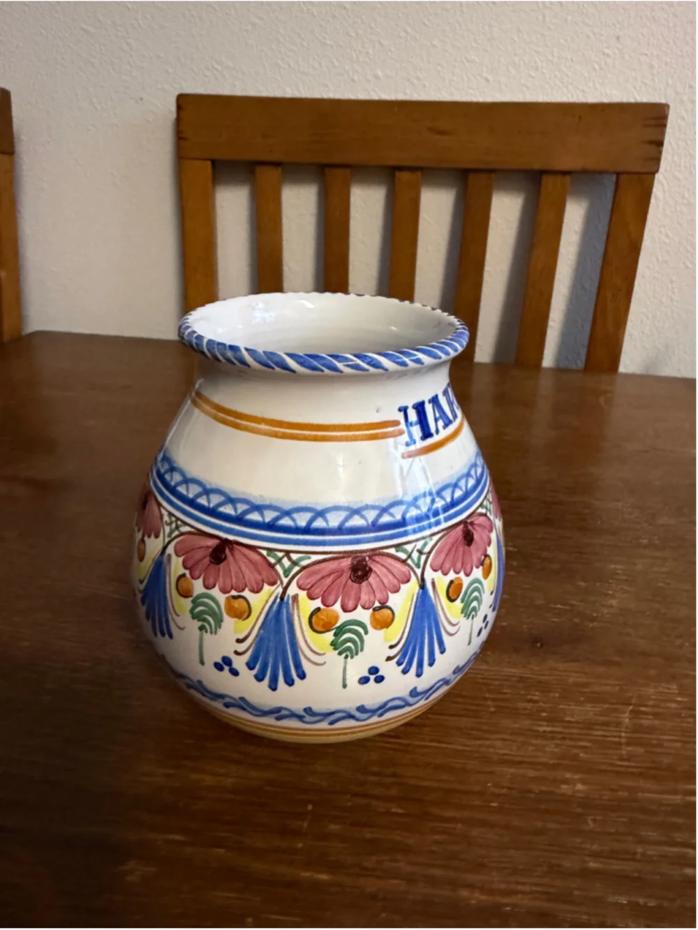 Vintage A.H. Puente Harina Flour Jar Hand Painted Spanish Pottery Ceramic Kitche